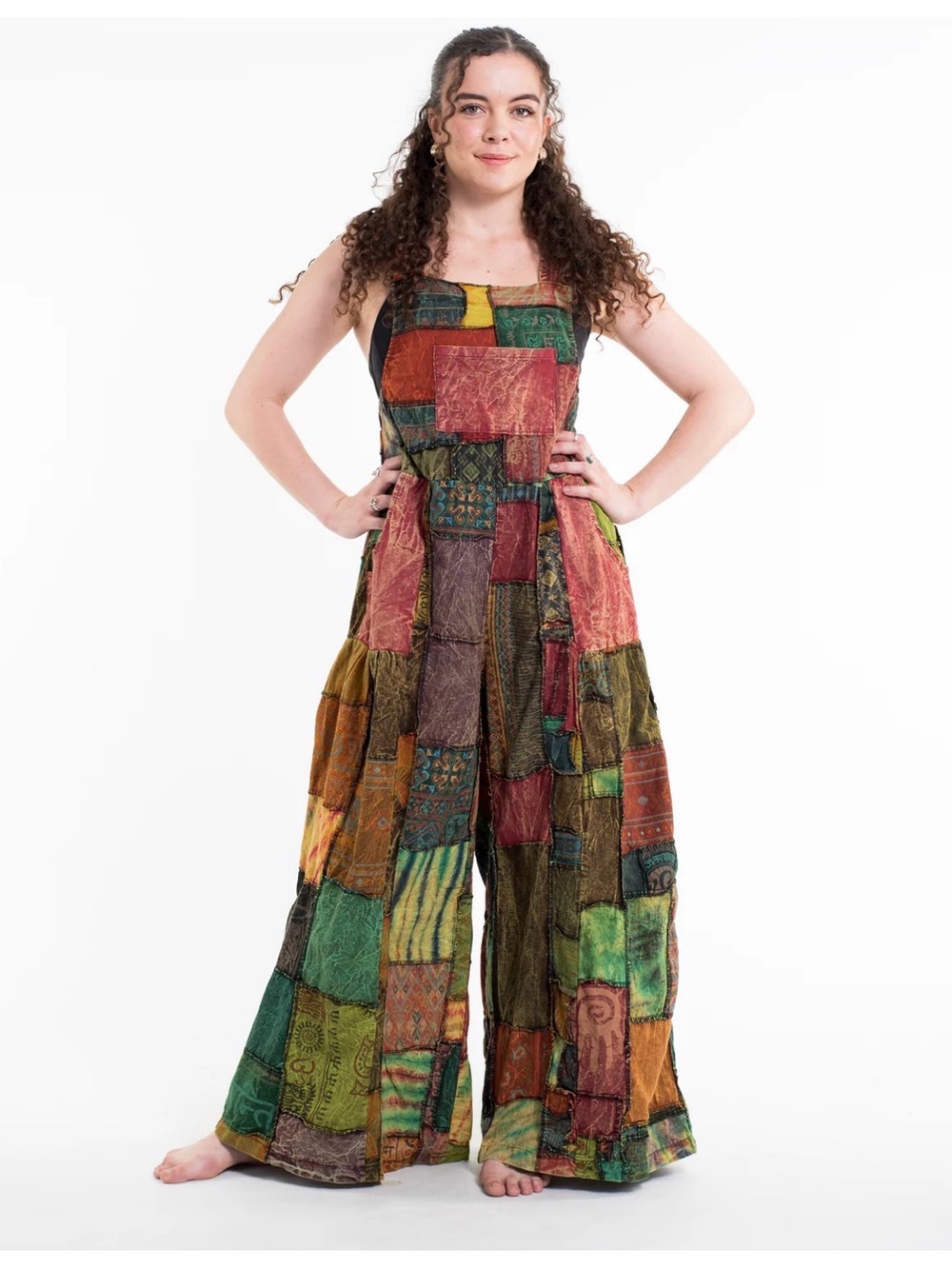 Patchwork Wide-Leg Jumpsuit in Multi-Color